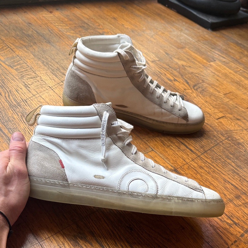 Oliver Cabell White and Tan High-Top Sneakers